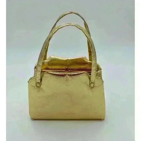 Vintage Ila of California Gold Shoulder Bag with Clasp Center Pocket - Picture 1 of 9